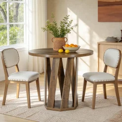 31.5" Round Dining Table, Solid Wood Kitchen Table for 2-4 People