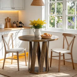 31.5" Round Dining Table, Solid Wood Kitchen Table for 2-4 People