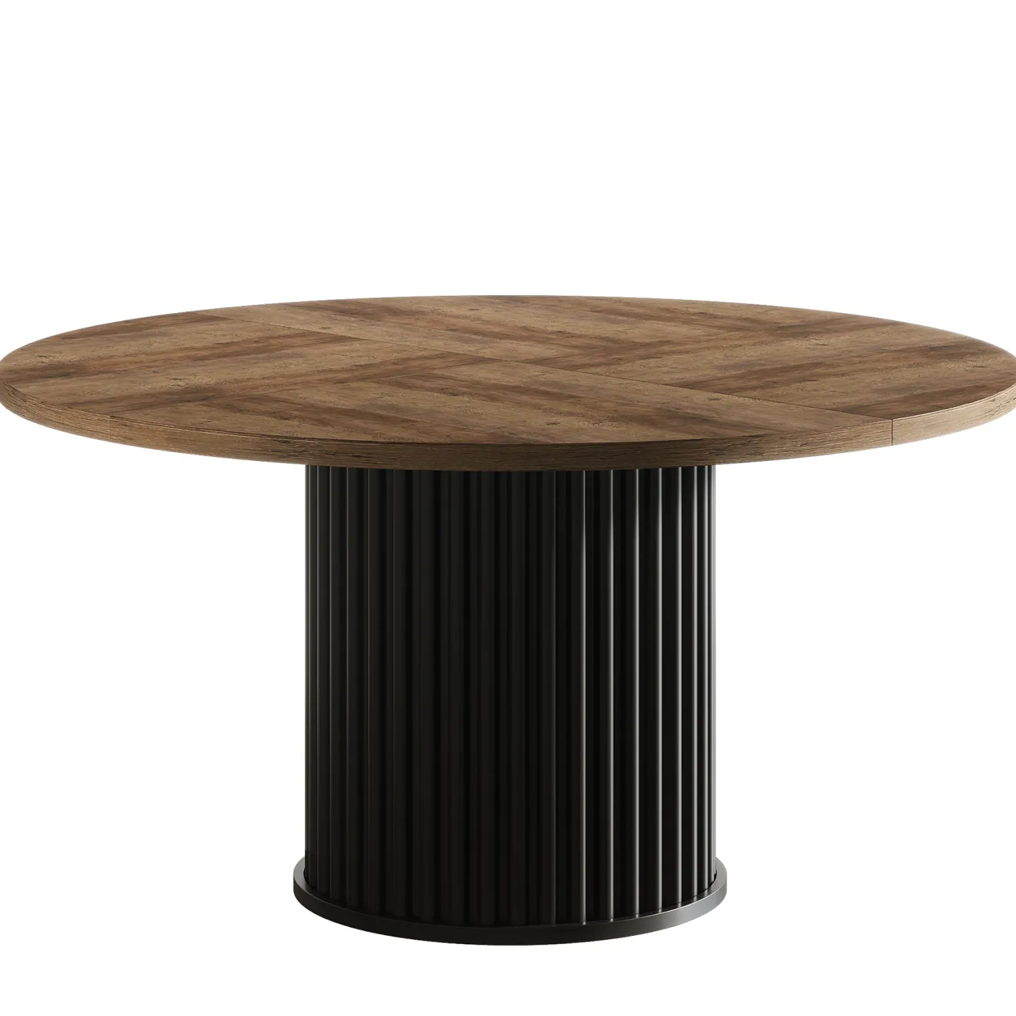 47" Round Dining Table, Wood Kitchen Table With Sturdy Fluted Metal Base