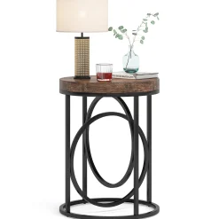 19.7" Round End Table, Modern Sofa Side Table with with Metal Frame for Living Room