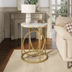 19.7" Round End Table, Modern Sofa Side Table with with Metal Frame for Living Room
