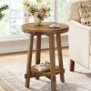 19.6" Round End Table, Solid Wood Side Table with 2-Tier Storage