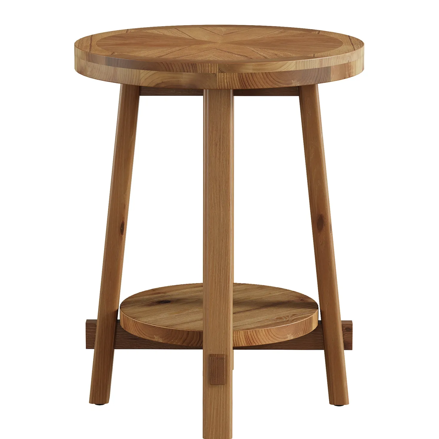 19.6" Round End Table, Solid Wood Side Table with 2-Tier Storage
