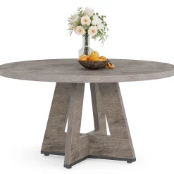 47" Round Farmhouse Dining Table for 4 People, Rustic Dining Room Table