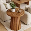 20" Round Side Table, Solid Wood End Table with Fluted Base for Living Room