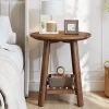 23.62" Round Solid Wood Side Table, 2-Tier Farmhouse Storage Shelf Walnut