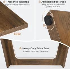 70.87" Rustic Brown Dining Table, Large Farmhouse Rectangular Table with Solid Pedestal Base