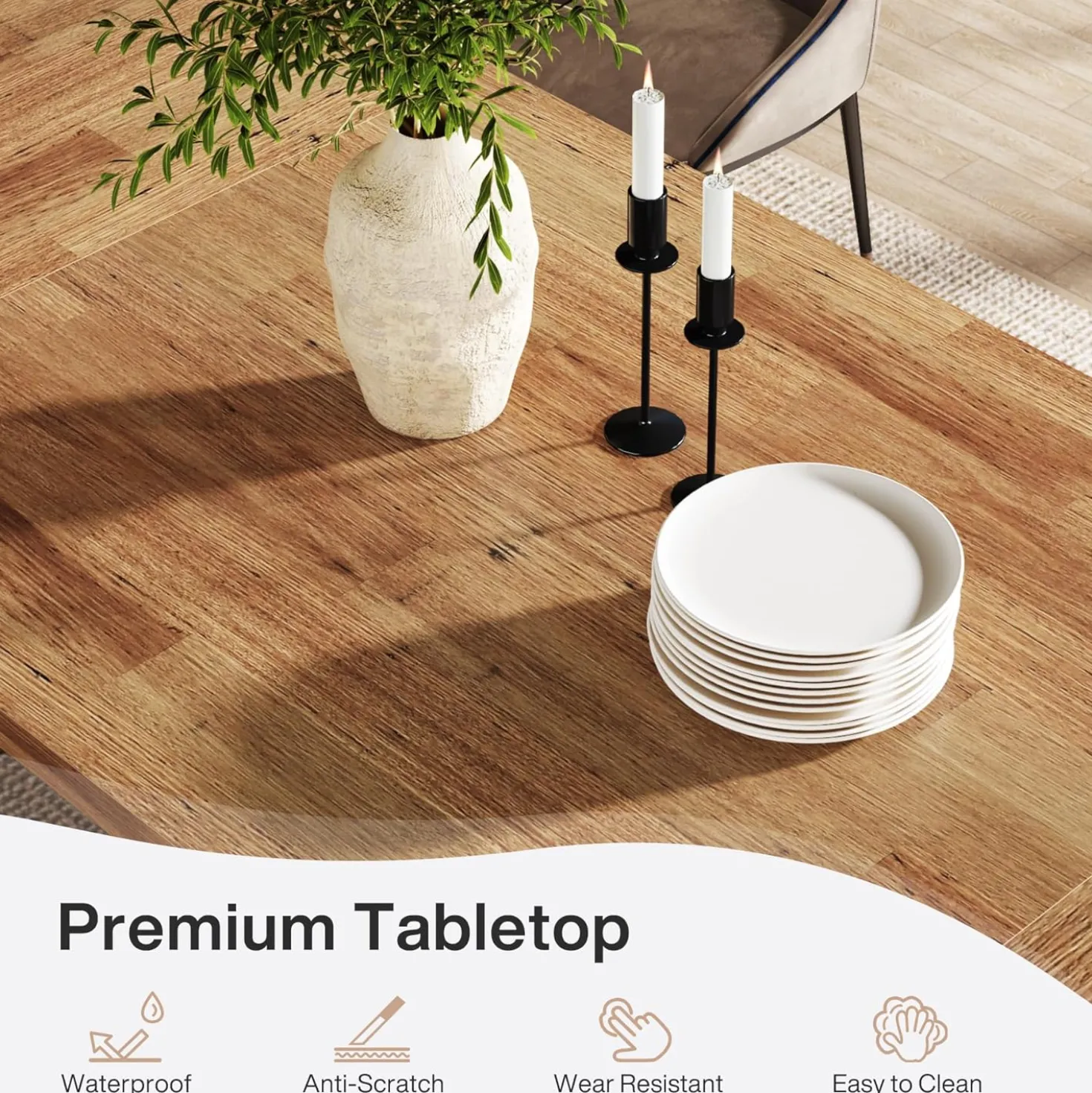 70.87" Rustic Brown Dining Table, Large Farmhouse Rectangular Table with Solid Pedestal Base