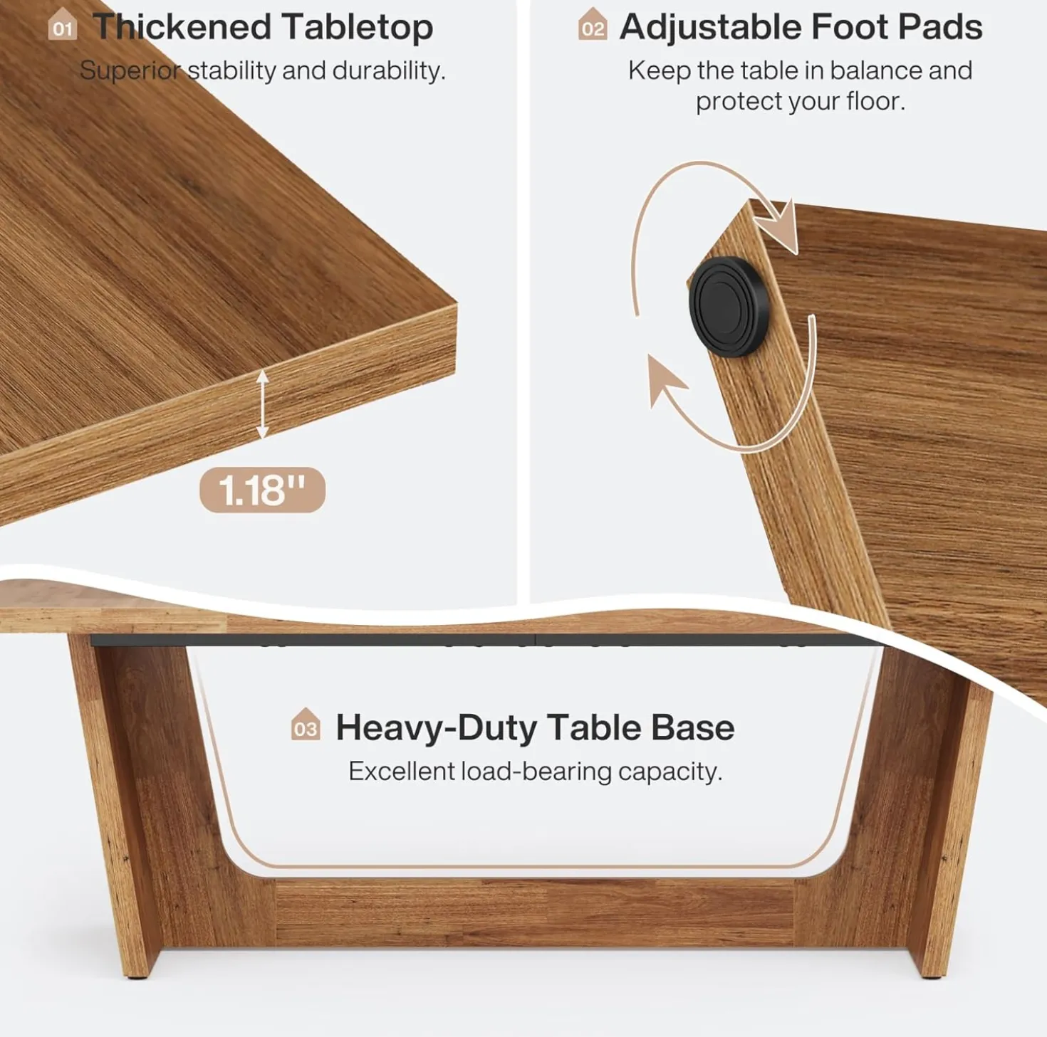 70.87" Rustic Brown Dining Table, Large Farmhouse Rectangular Table with Solid Pedestal Base