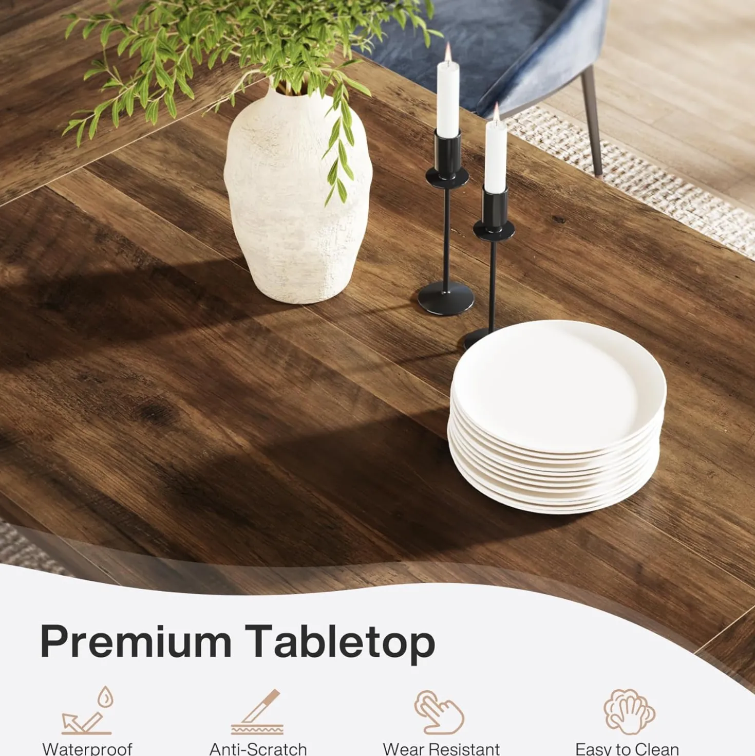 70.87" Rustic Brown Dining Table, Large Farmhouse Rectangular Table with Solid Pedestal Base