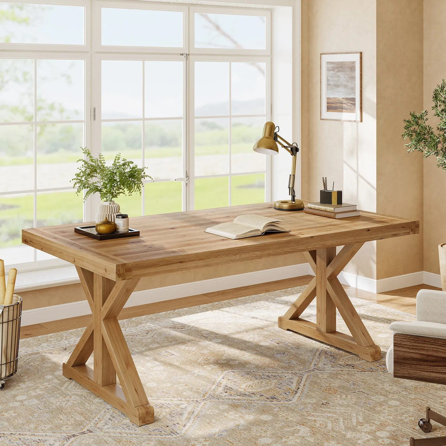 63" Rustic Computer Desk, Solid Wood Executive Desk for Office