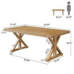 63" Rustic Computer Desk, Solid Wood Executive Desk for Office