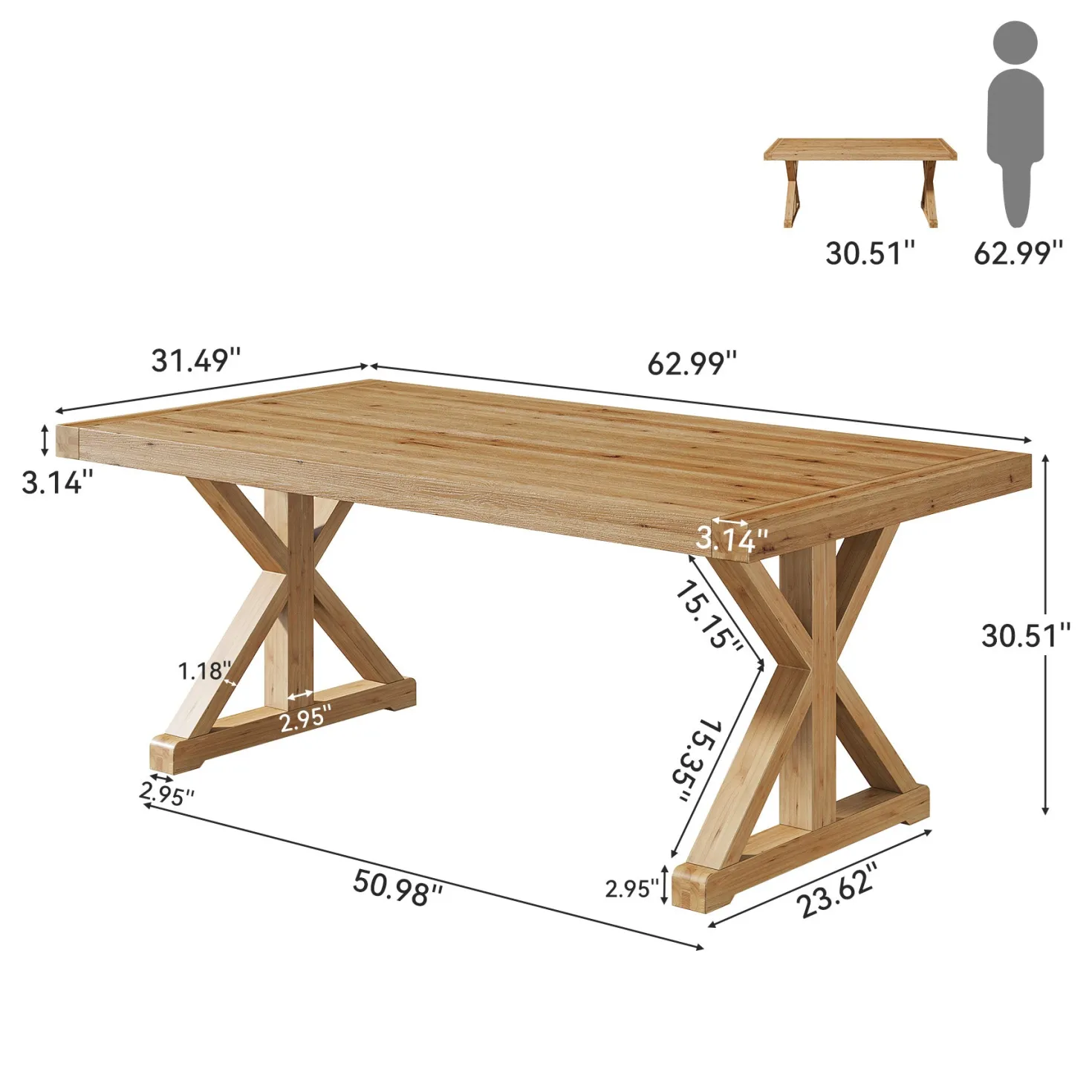 63" Rustic Computer Desk, Solid Wood Executive Desk for Office
