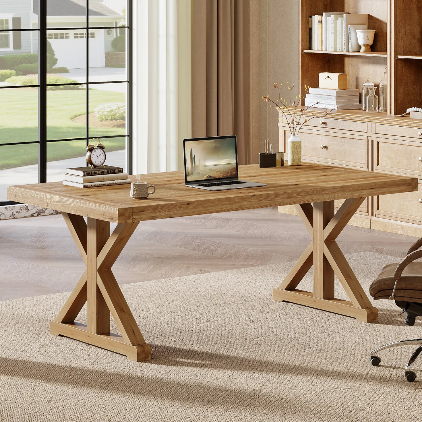 63" Rustic Computer Desk, Solid Wood Executive Desk for Office