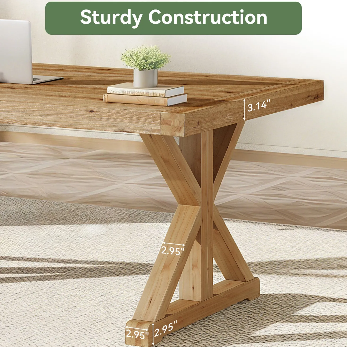 63" Rustic Computer Desk, Solid Wood Executive Desk for Office