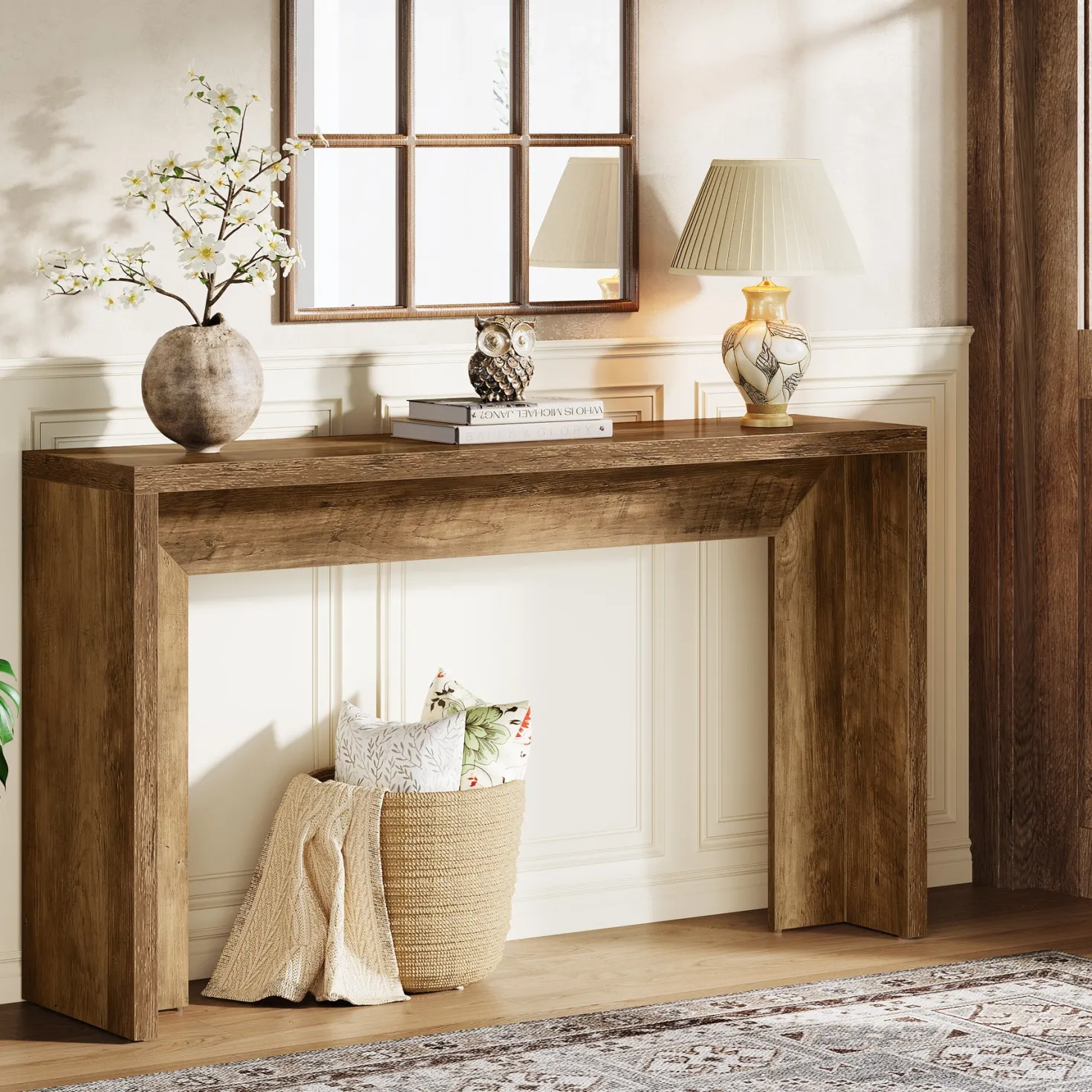 55" Rustic Console Table, Farmhouse Sofa Table Hallway Table