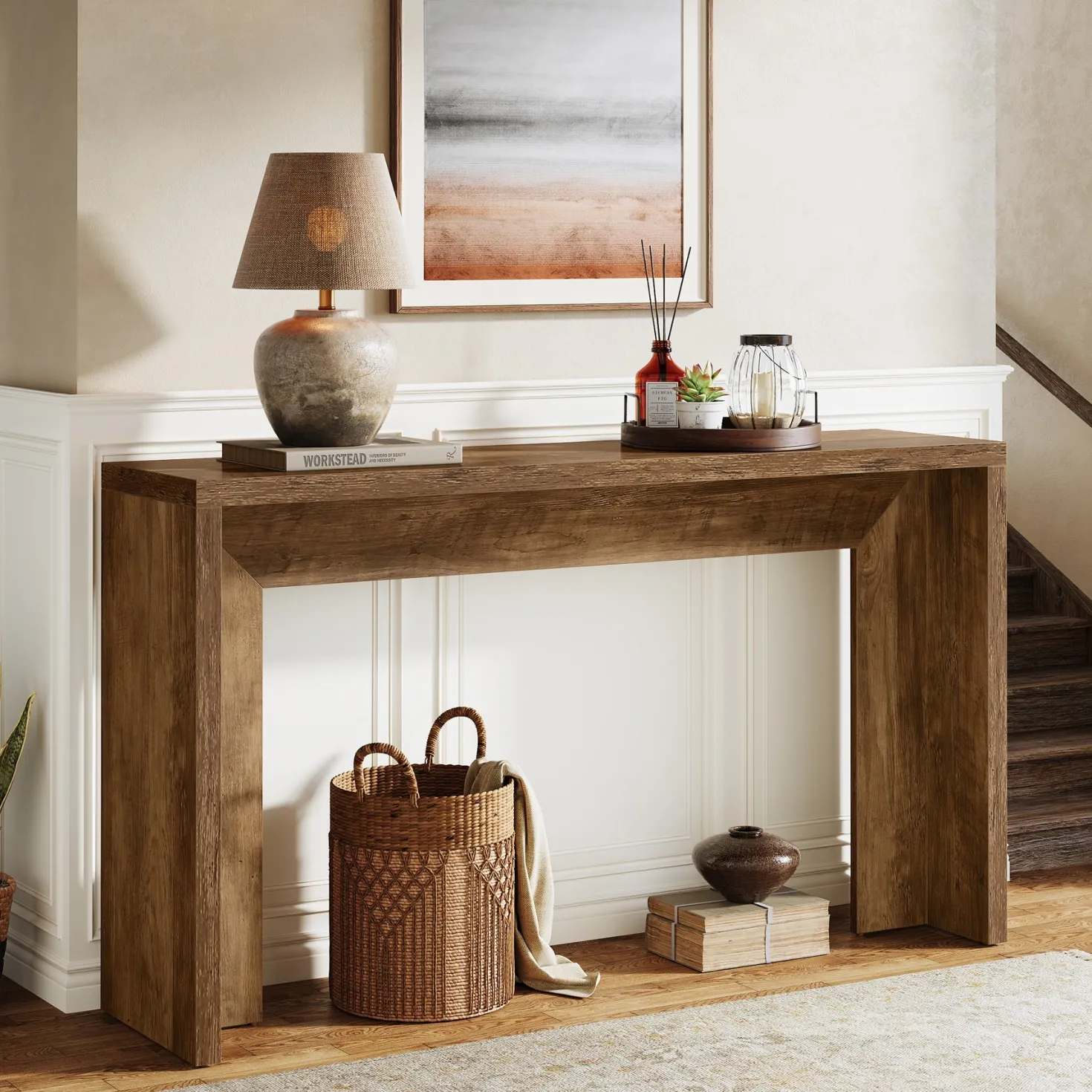 55" Rustic Console Table, Farmhouse Sofa Table Hallway Table