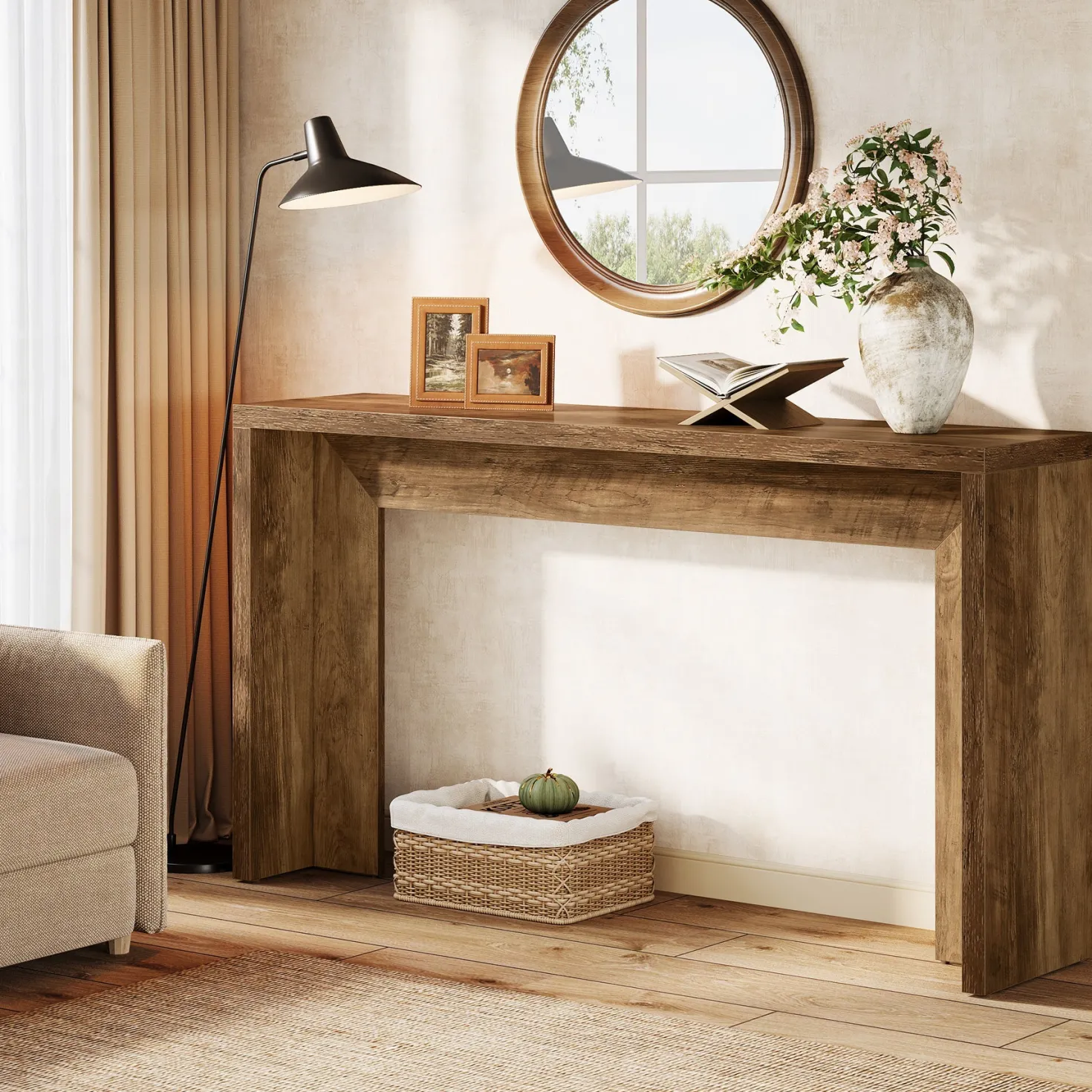 55" Rustic Console Table, Farmhouse Sofa Table Hallway Table