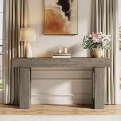 63" Rustic Sofa Table, Chunky Console Table for Entryway