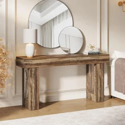 63" Rustic Sofa Table, Chunky Console Table for Entryway