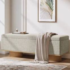 50.4" Shoe Bench, Upholstered Entryway Bench with Flip Up Storage
