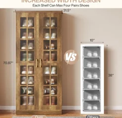 71“ Shoe Cabinet, Modern 8-Tier Shoe Rack Storage Organizer with Adjustable Shelves