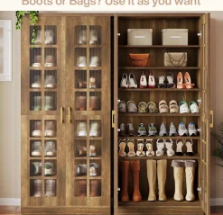 71“ Shoe Cabinet, Modern 8-Tier Shoe Rack Storage Organizer with Adjustable Shelves