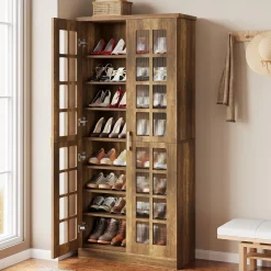 71“ Shoe Cabinet, Modern 8-Tier Shoe Rack Storage Organizer with Adjustable Shelves