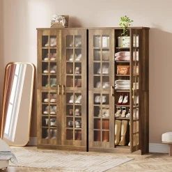 71“ Shoe Cabinet, Modern 8-Tier Shoe Rack Storage Organizer with Adjustable Shelves