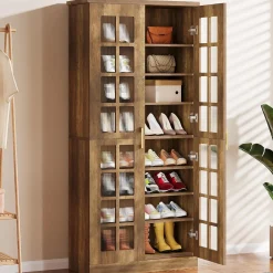 71“ Shoe Cabinet, Modern 8-Tier Shoe Rack Storage Organizer with Adjustable Shelves