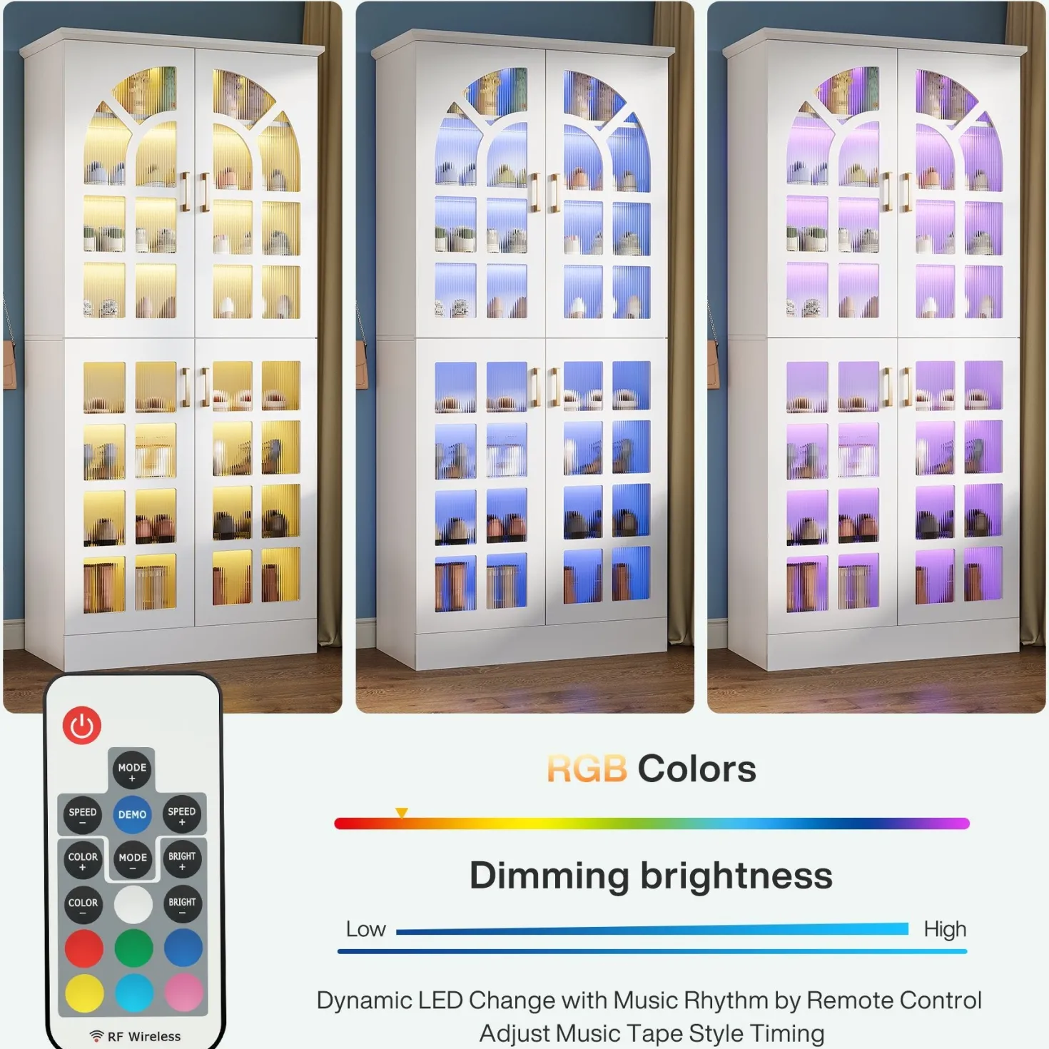 69" Shoe Cabinet, 8-Tier Shoe Rack Organizer with Doors and Led Lights