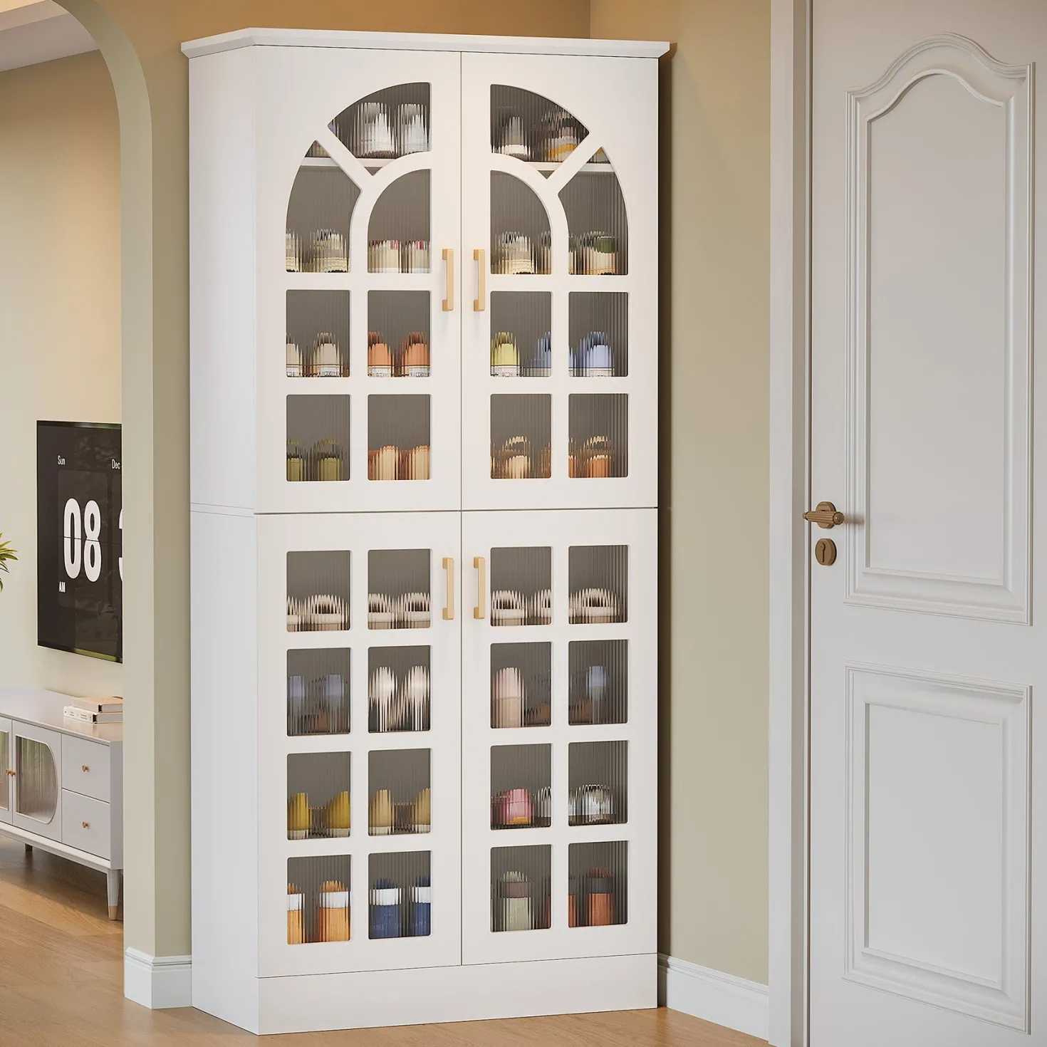 69" Shoe Cabinet, 8-Tier Shoe Rack Organizer with Doors and Led Lights