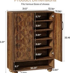 31.5" Shoe Cabinet, 6-Tier Shoe Rack Storage Cabinet with Adjustable Shelves