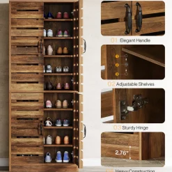 70.8" Shoe Cabinet, 9-Tier Vertical Shoe Rack with Shutter Doors