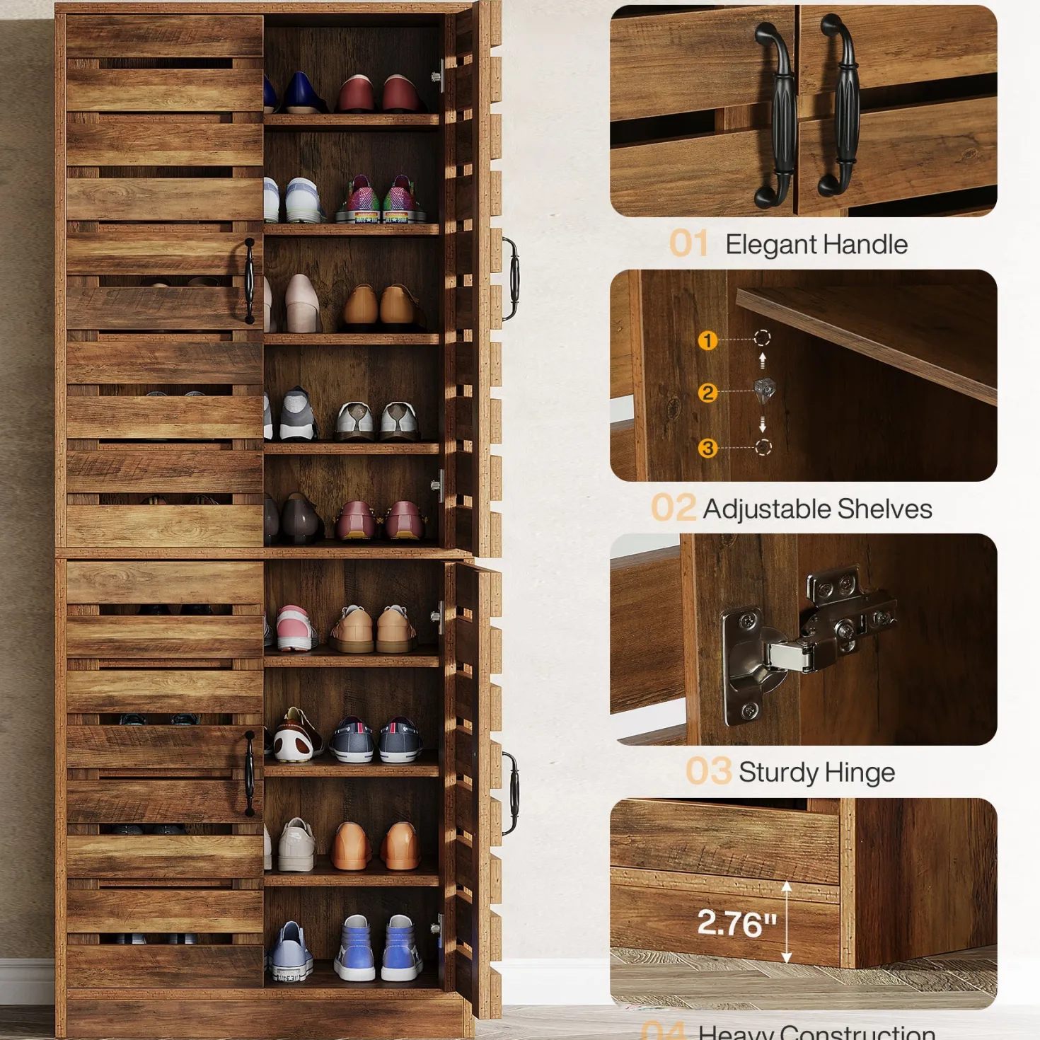70.8" Shoe Cabinet, 9-Tier Vertical Shoe Rack with Shutter Doors