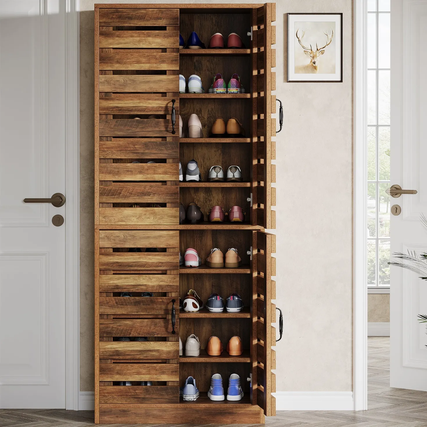 70.8" Shoe Cabinet, 9-Tier Vertical Shoe Rack with Shutter Doors
