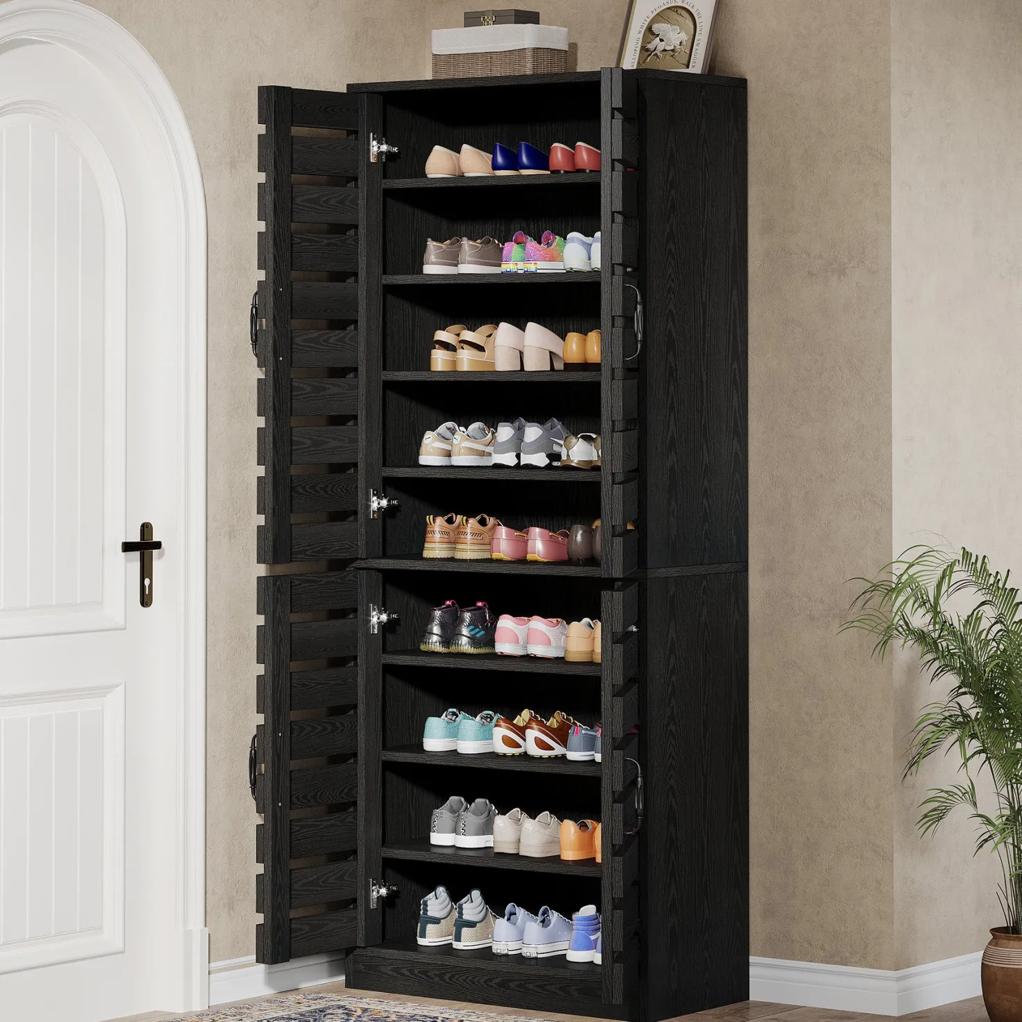 70.8" Shoe Cabinet, 9-Tier Vertical Shoe Rack with Shutter Doors