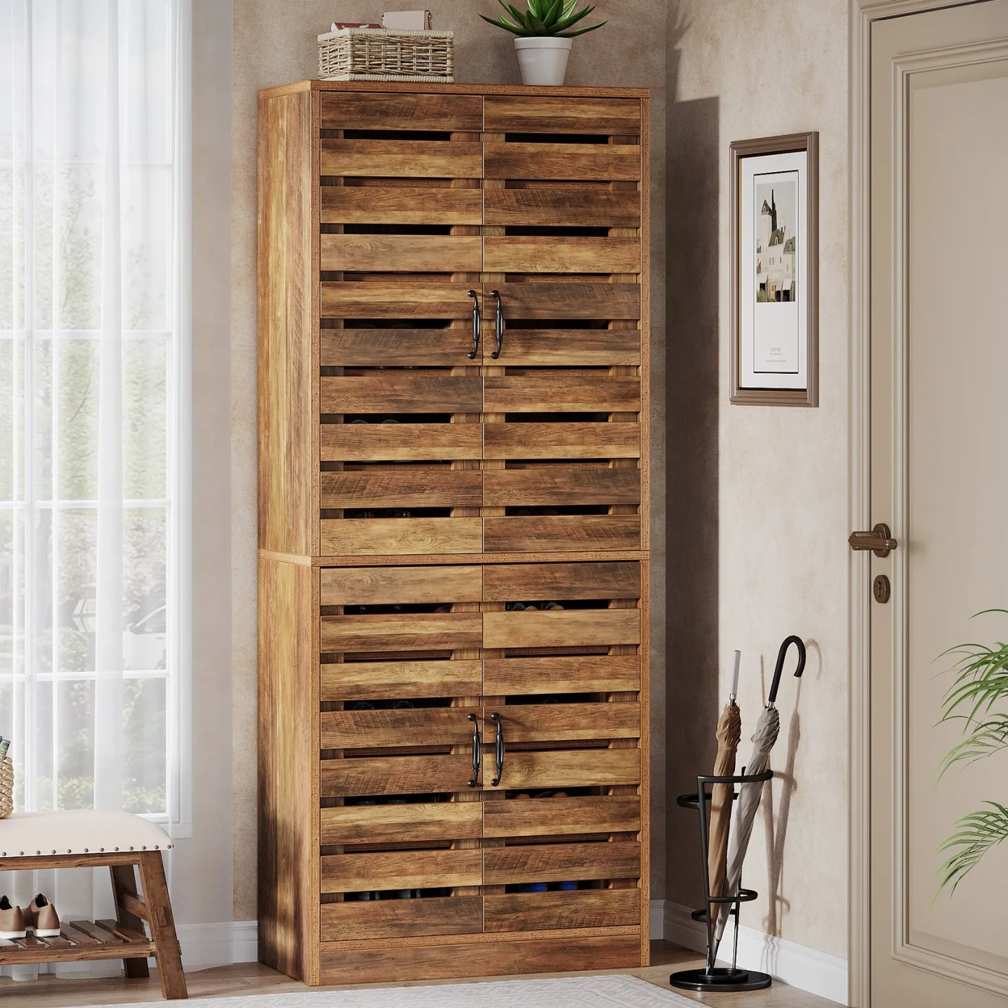 70.8" Shoe Cabinet, 9-Tier Vertical Shoe Rack with Shutter Doors