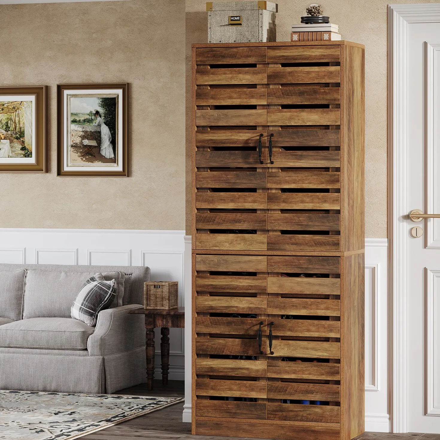 70.8" Shoe Cabinet, 9-Tier Vertical Shoe Rack with Shutter Doors