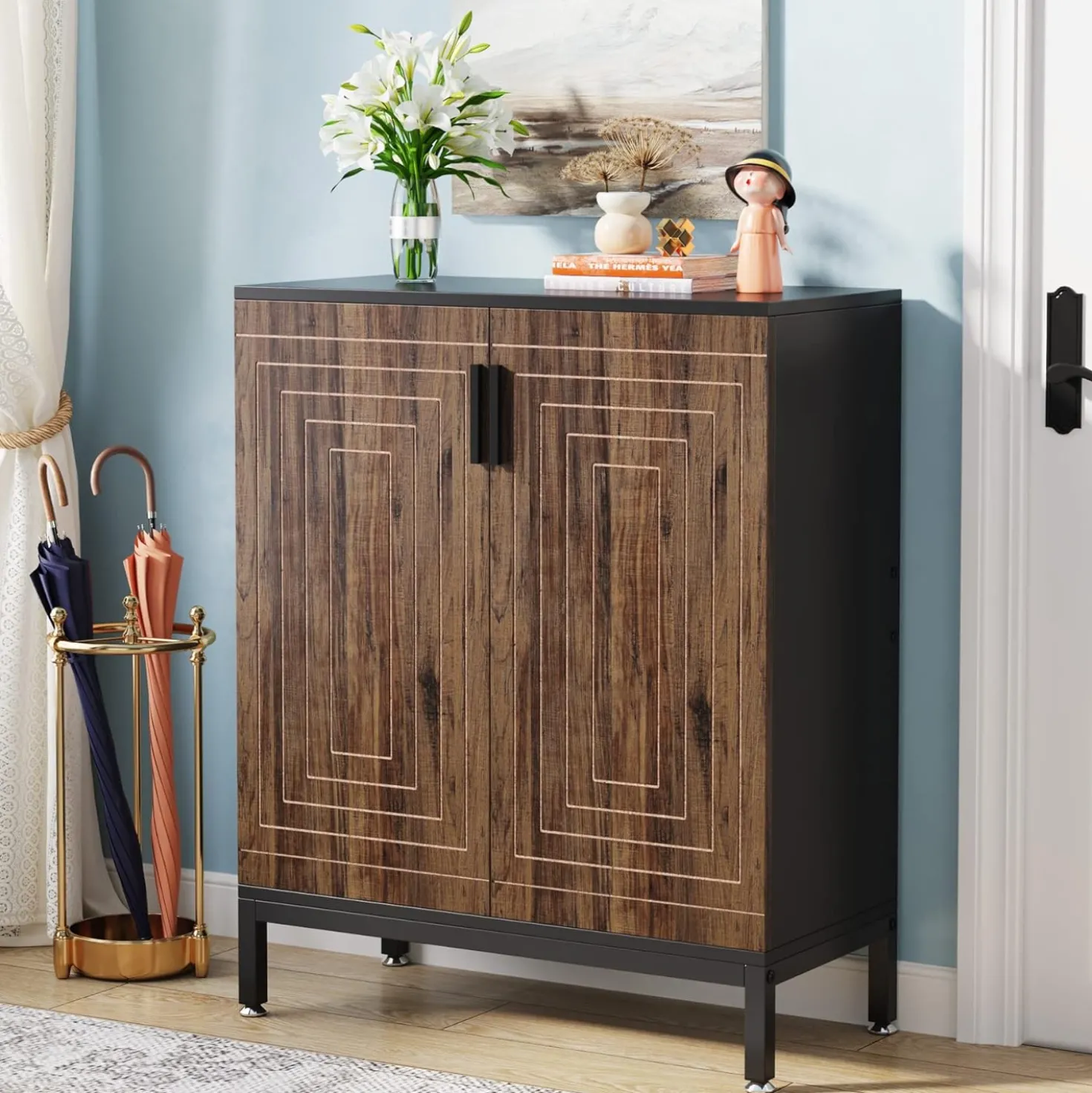 31.49" Shoe Cabinet with Doors for 20 Pairs, 5 Tier Modern Freestanding Shoe Storage Organizer
