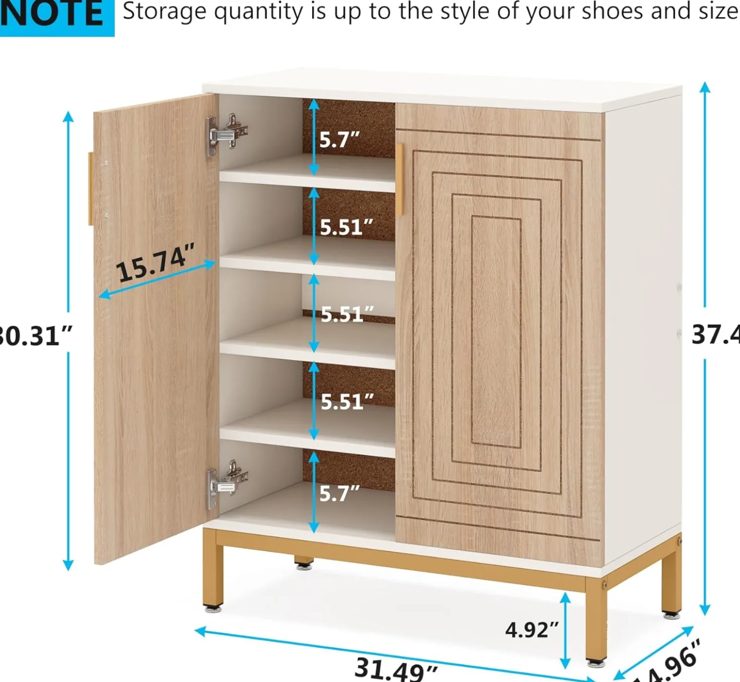31.49" Shoe Cabinet with Doors for 20 Pairs, 5 Tier Modern Freestanding Shoe Storage Organizer