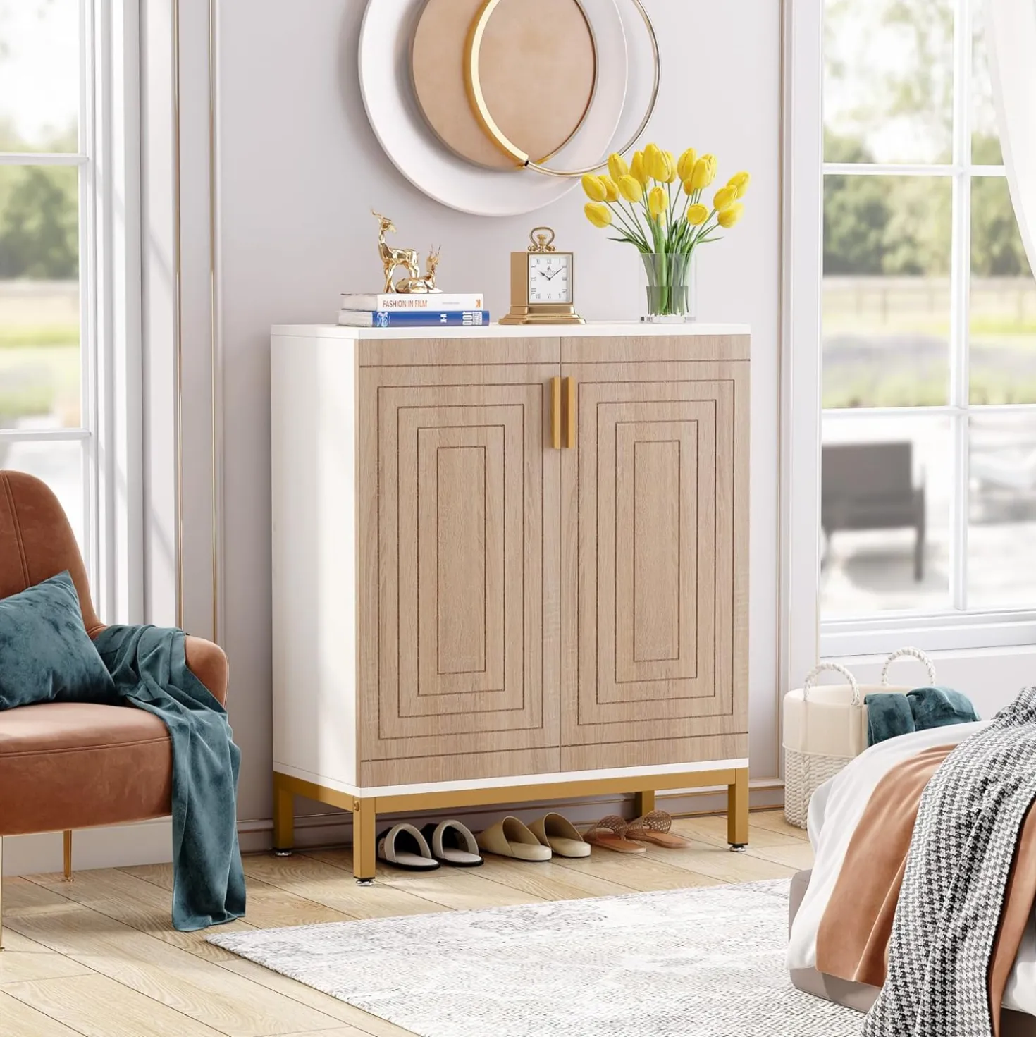 31.49" Shoe Cabinet with Doors for 20 Pairs, 5 Tier Modern Freestanding Shoe Storage Organizer