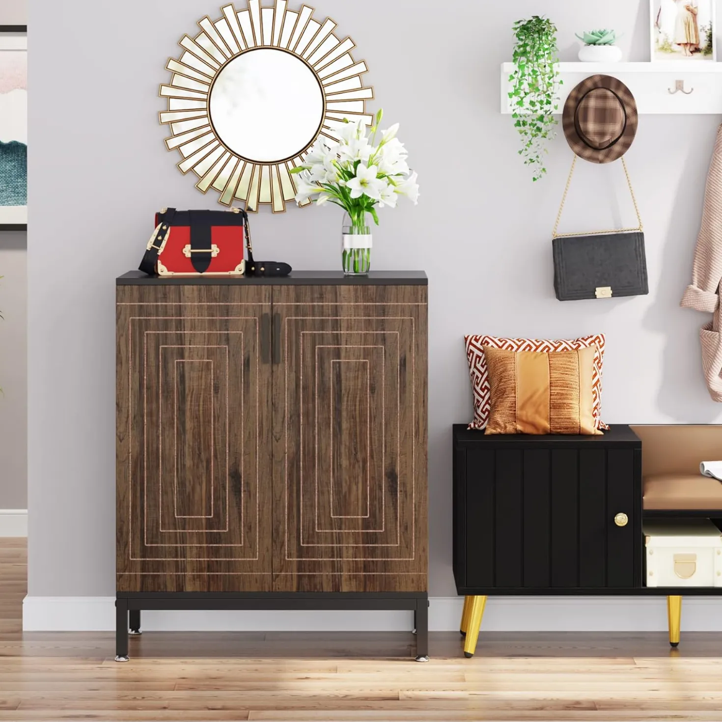 31.49" Shoe Cabinet with Doors for 20 Pairs, 5 Tier Modern Freestanding Shoe Storage Organizer
