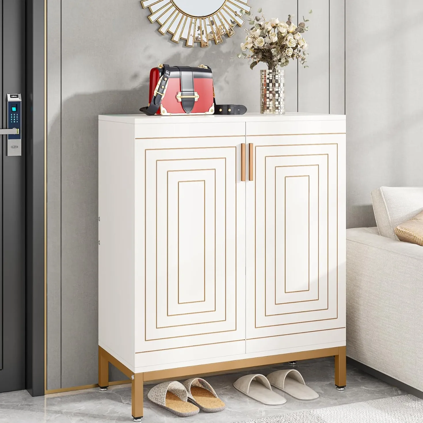 31.49" Shoe Cabinet with Doors for 20 Pairs, 5 Tier Modern Freestanding Shoe Storage Organizer