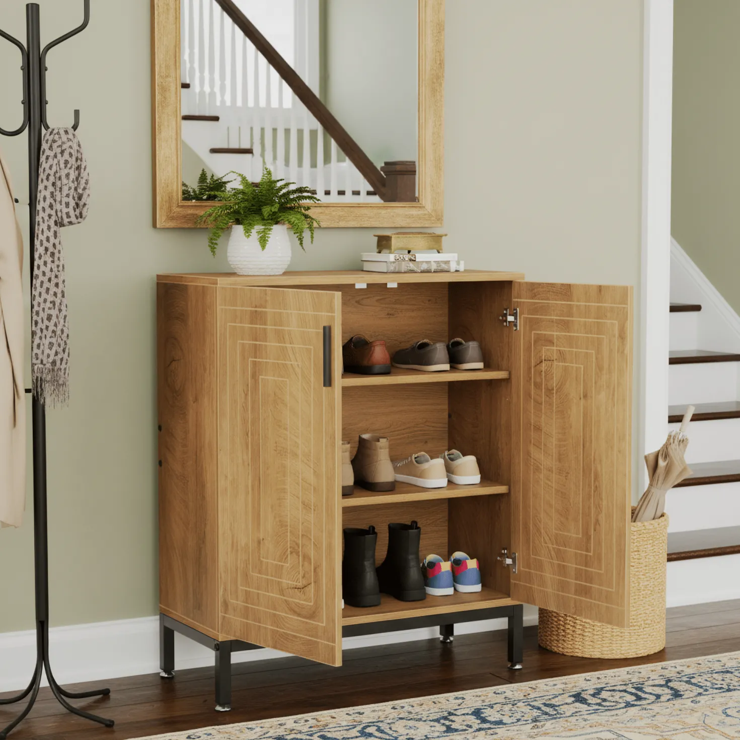 31.49" Shoe Cabinet with Doors for 20 Pairs, 5 Tier Modern Freestanding Shoe Storage Organizer