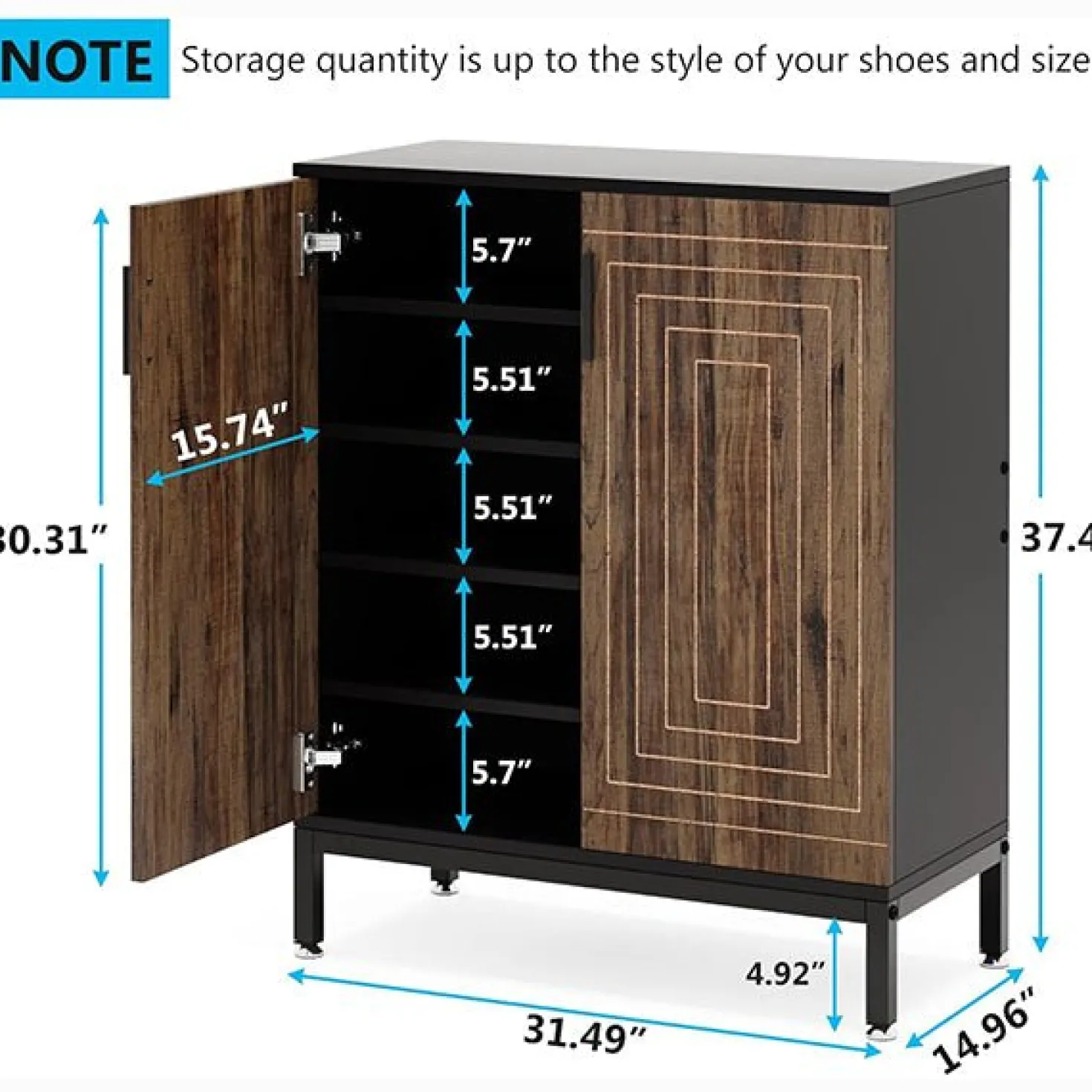 31.49" Shoe Cabinet with Doors for 20 Pairs, 5 Tier Modern Freestanding Shoe Storage Organizer