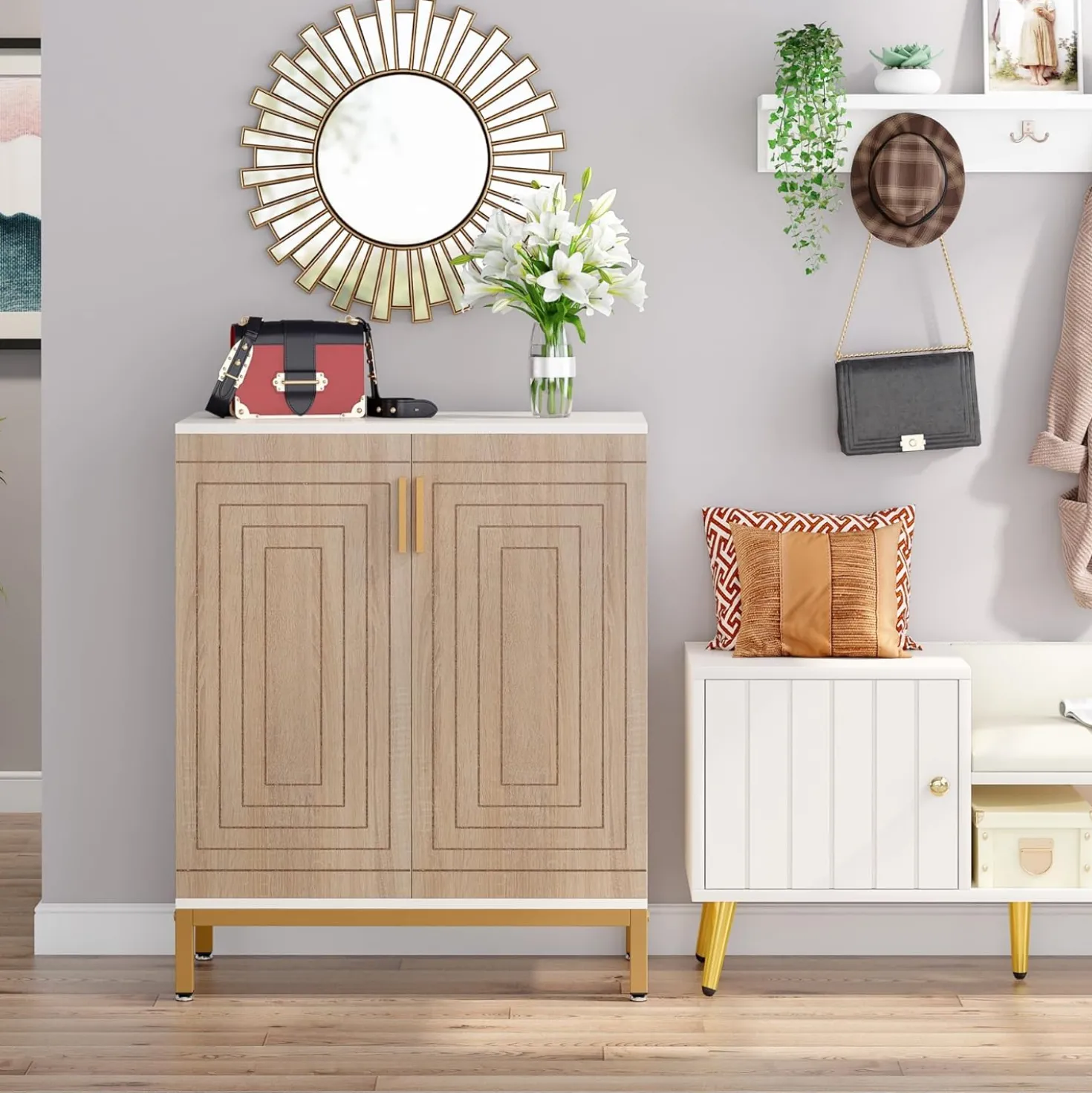 31.49" Shoe Cabinet with Doors for 20 Pairs, 5 Tier Modern Freestanding Shoe Storage Organizer
