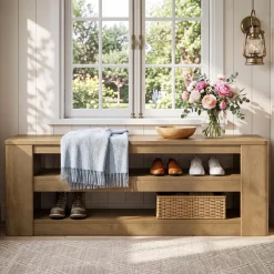 55" Shoe Rack Bench, 3-Tier Entryway Storage Bench Seat for Entrance