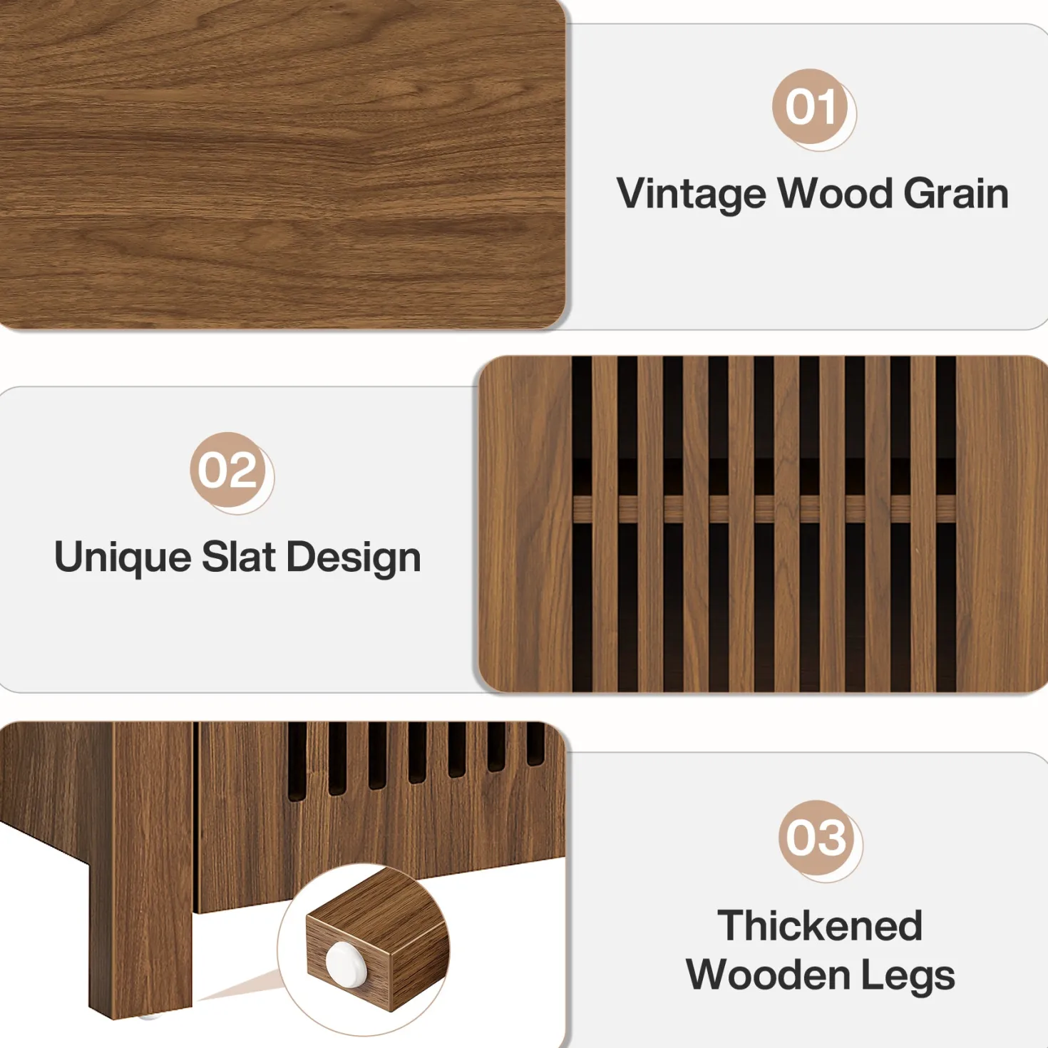 55" Shoe Storage Bench, 2-Tier Mid-Century Modern Entryway Bench with Slatted Doors for Living Room