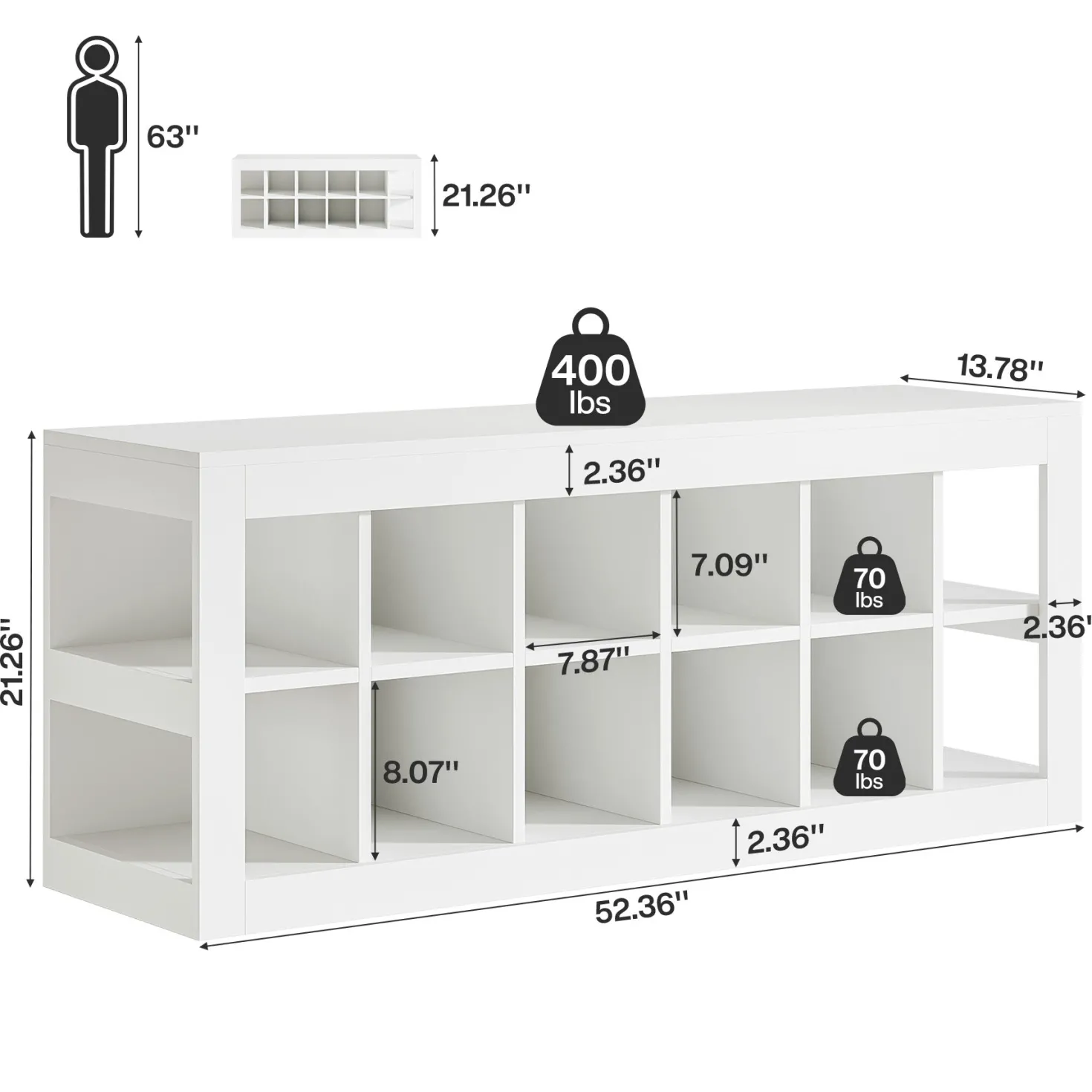 52.36" Shoe Storage Bench with 12 Cubbies, Wooden Entryway Bench for Hallway